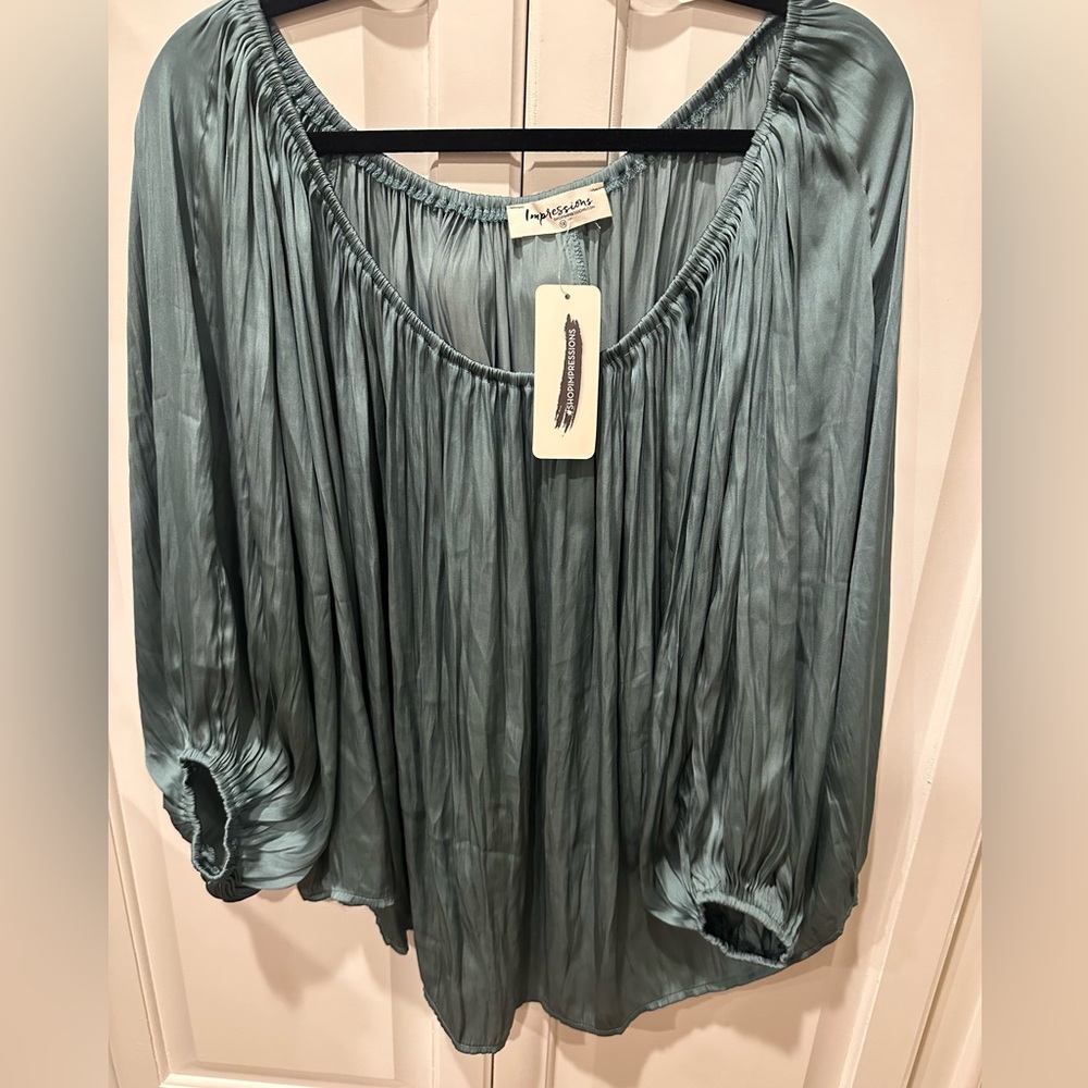 Impressions 1X teal shift top oversized flowy shirt new with tag boutique